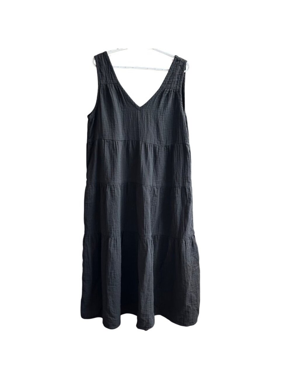 Quince 100% Organic Cotton Gauze Tiered Maxi Dress Size XL Black Beachy Layering